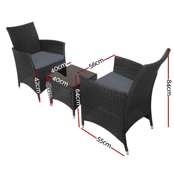 3pc Bistro Wicker Outdoor Furniture Set