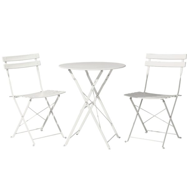 3PC Outdoor Bistro Set Steel Table and Chairs Patio Furniture White