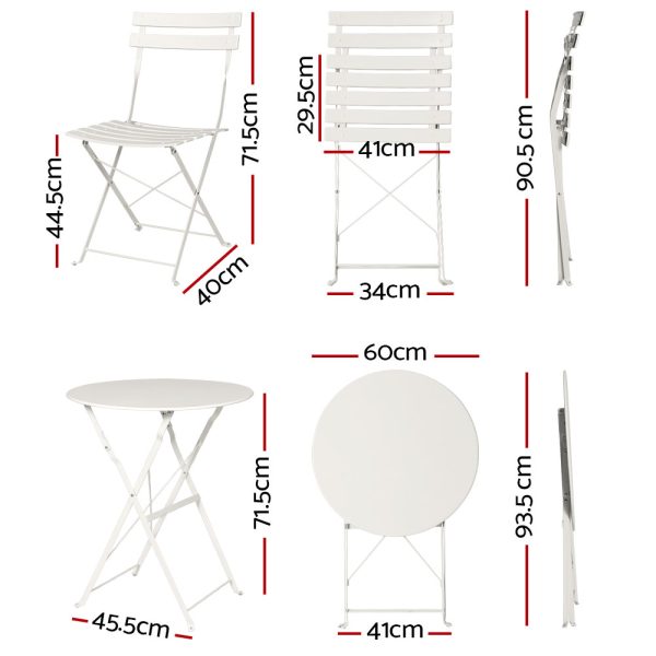 3PC Outdoor Bistro Set Steel Table and Chairs Patio Furniture White