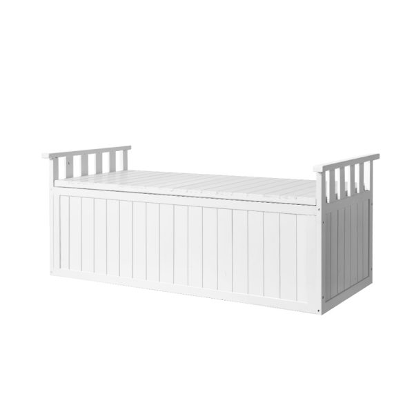 Outdoor Storage Bench Box 129cm Wooden Garden Toy Chest Sheds Patio Furniture XL White