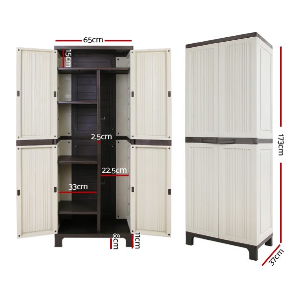 173cm Outdoor Storage Cabinet Box Lockable Cupboard Sheds Garage Adjustable Beige