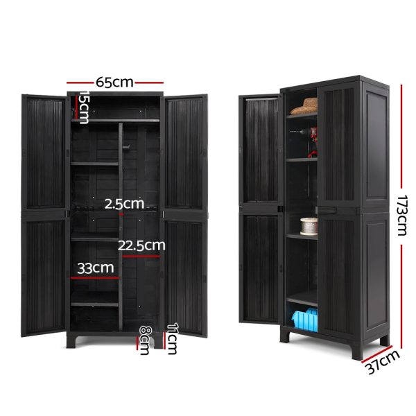 173cm Outdoor Storage Cabinet Box Lockable Cupboard Sheds Garage Adjustable Black