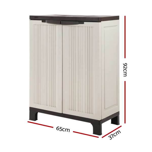 92cm Outdoor Storage Cabinet Box Lockable Cupboard Sheds Garage Adjustable Beige