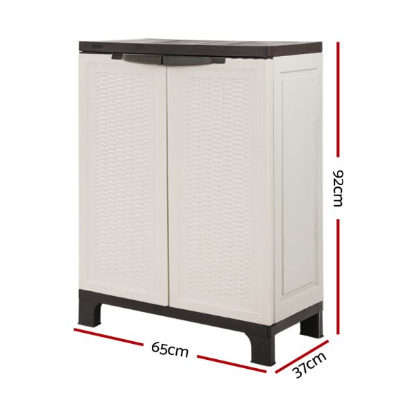 92cm Outdoor Storage Cabinet Box Lockable Cupboard Sheds Adjustable Rattan Beige