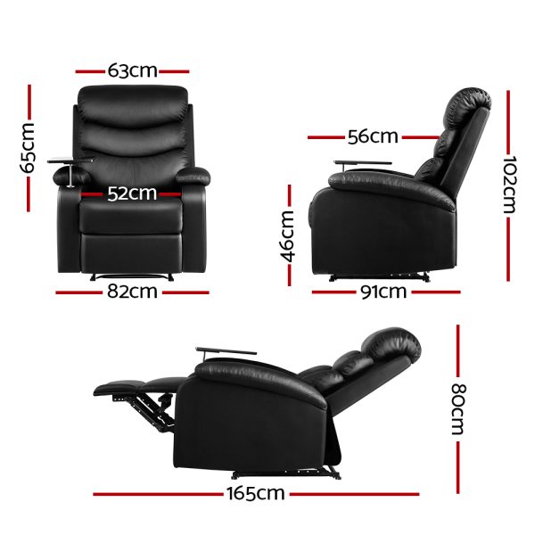 Recliner Chair Armchair Lounge Sofa Chairs Couch Black Tray Table