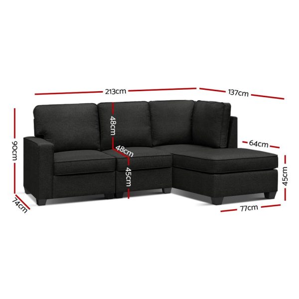 Ammon Sofa Lounge Set Modular Chaise Chair Suite Couch Dark Grey