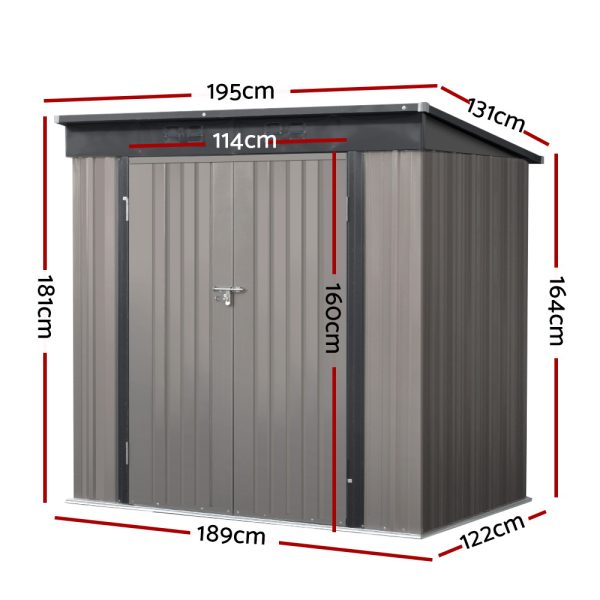 Garden Shed 1.95×1.31M Sheds Outdoor Storage Steel Workshop House Tool Double Door