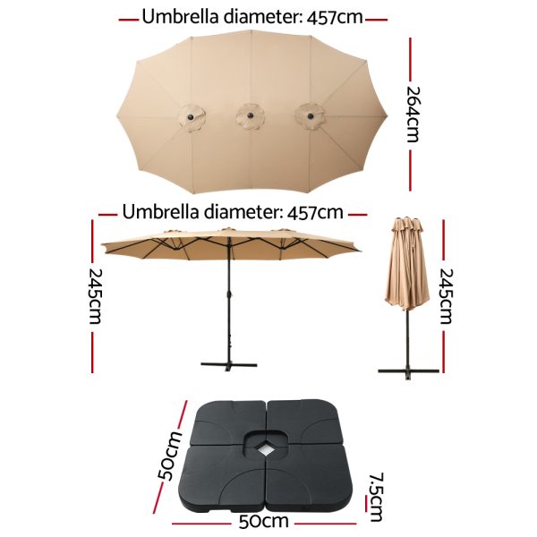 Outdoor Umbrella Beach Twin Base Stand Garden Sun Shade 4.57m