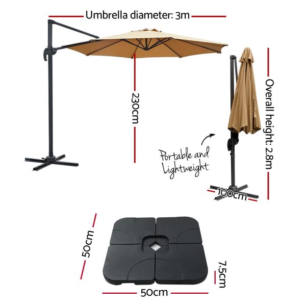 Outdoor Umbrella 3m Base Cantilever Beach Stand Sun Roma 50cm