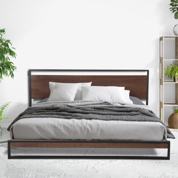 Ansonia Bed Frame With Headboard Black Wood Steel Platform Bed – Black