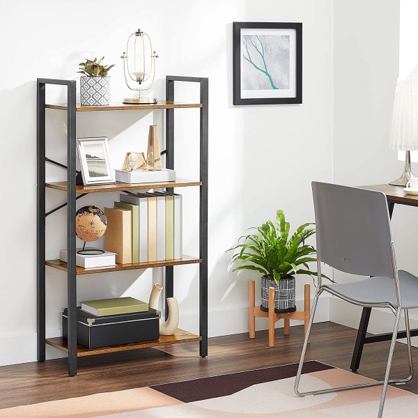 4-Tier Storage Rack with Steel Frame, 120 cm High, Rustic Brown and Black