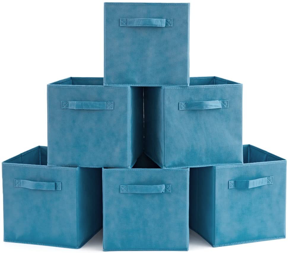 Pack of 6 Foldable Fabric Basket Bin, Collapsible Storage Cube for Nursery, Office, Home Decor, Shelf Cabinet, Cube Organizers (Niagra Blue)