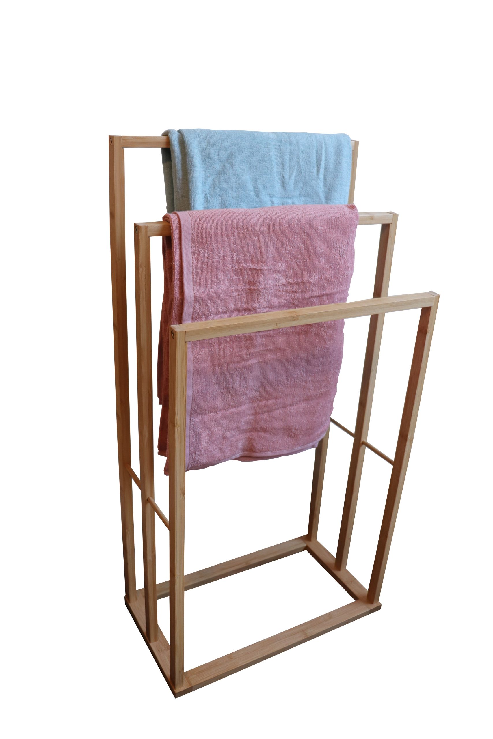 Bamboo Towel Bar Holder Rack 3-Tier Freestanding for Bathroom and Bedroom