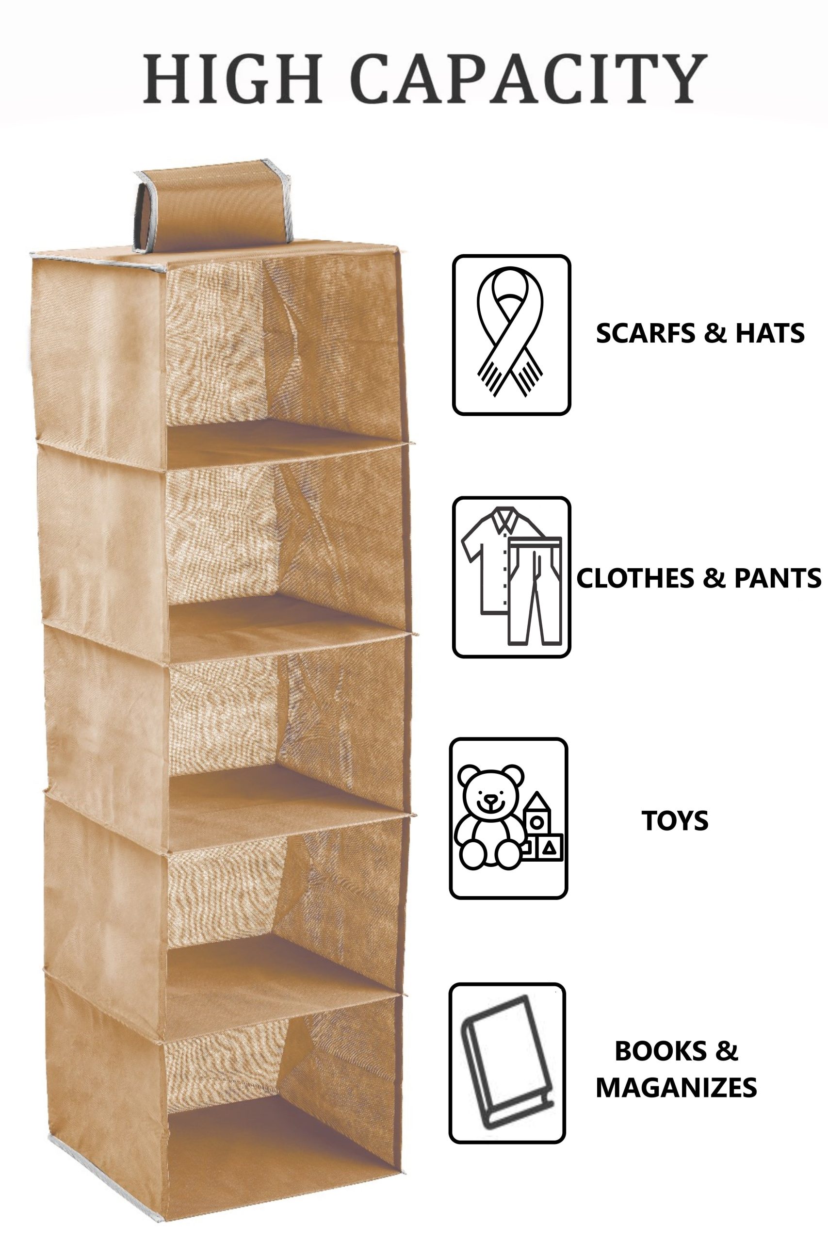 5 Tier Shelf Hanging Closet Organizer and Storage for Clothes