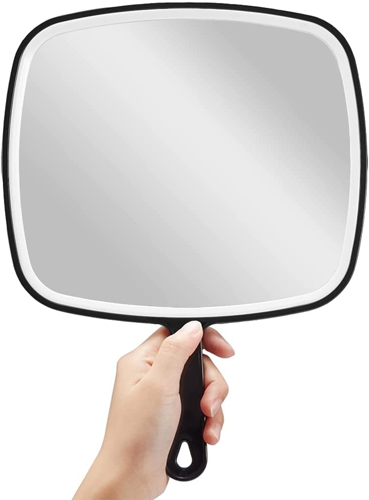 Extra Large Black Handheld Mirror with Handle