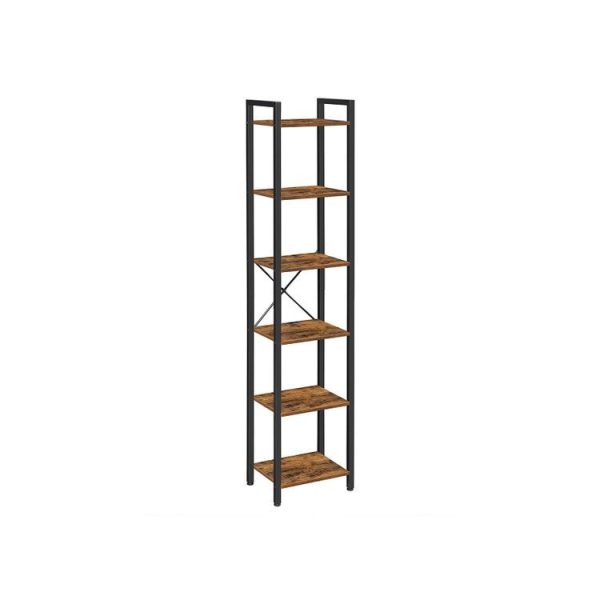 6-Tier Rustic Bookshelf, Brown & Black