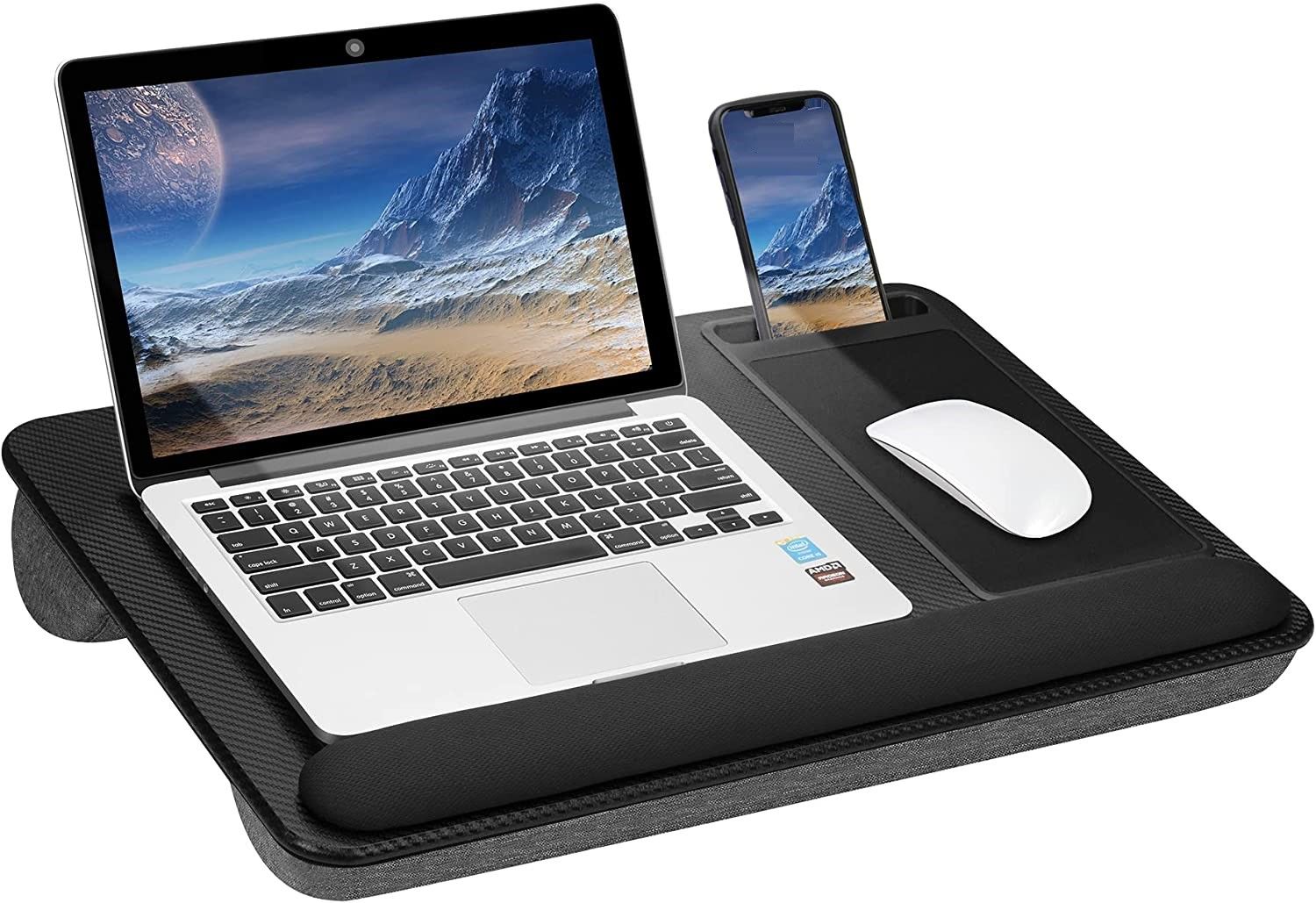 Portable Laptop Desk with Device Ledge, Mouse Pad and Phone Holder for Home Office