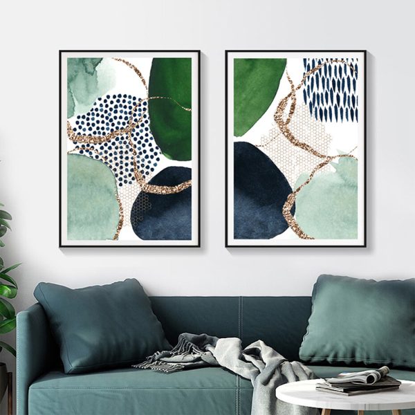 Abstract Green and Navy 2 Sets Black Frame Canvas Wall Art