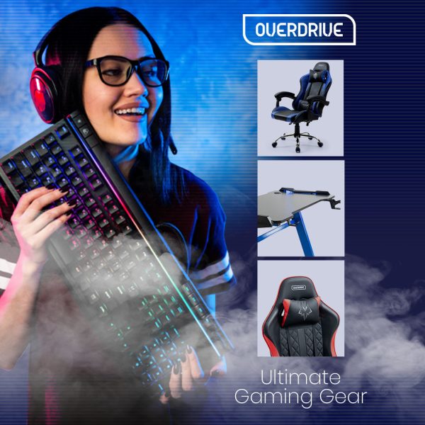 OVERDRIVE Conquest Series Reclining Gaming Ergonomic Office Chair with Lumbar and Neck Pillows