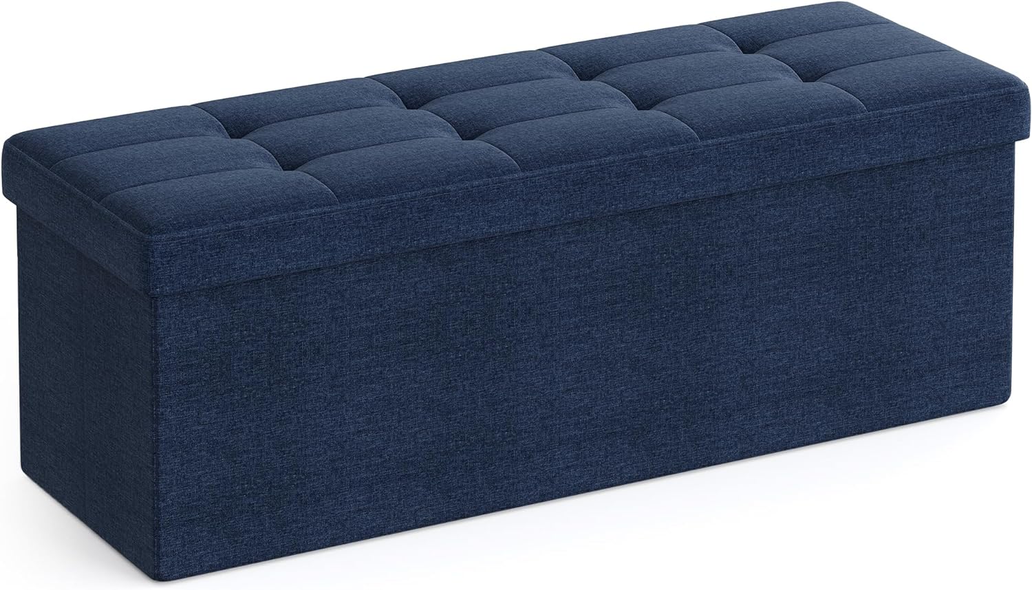 110cm Foldable Bench with Storage Space and Metal Divider Grid Navy Blue