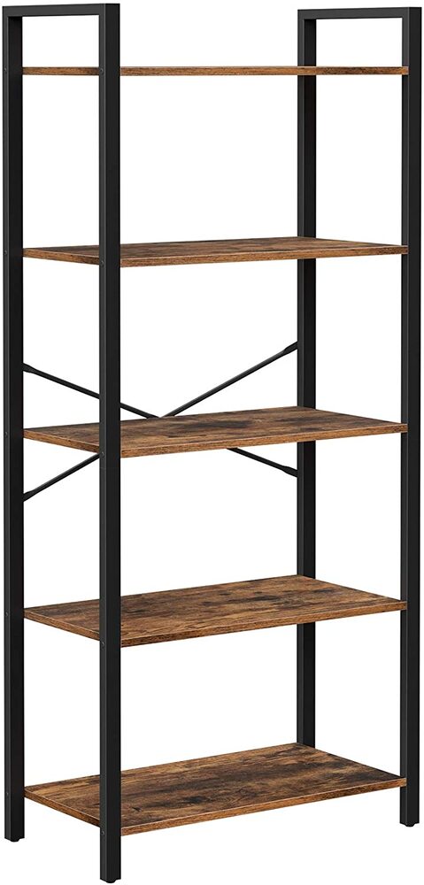 5 Tier Bookshelf Standing Display Storage Rack Rustic Brown