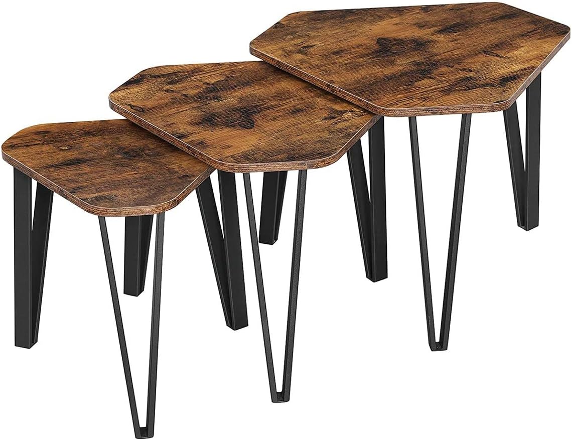 Nesting Coffee Table Set of 3 Rustic Brown and Black