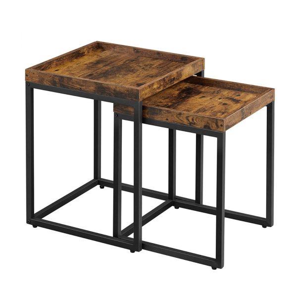 Set of 2 Coffee Tables with Raised Edges Nesting Tables Industrial Rustic Brown and Black