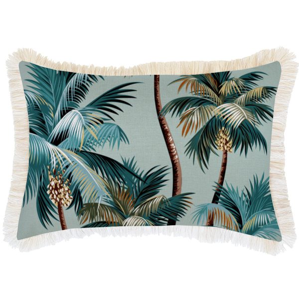 Cushion Cover-Coastal Fringe Natural-Palm Trees Seafoam