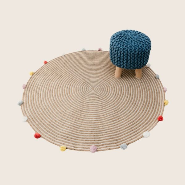 Kids Hand Knitted Cotton Braided Foot Rest Sitting Stool Ottoman