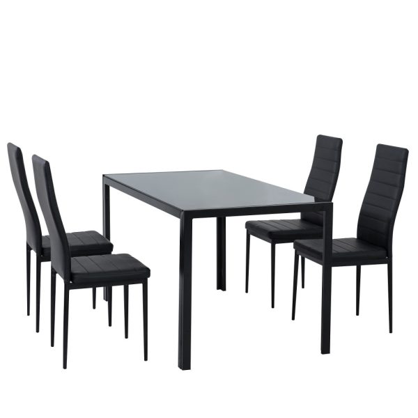 5PC Indoor Dining Table and Chairs Dinner Set Glass Leather Kitchen