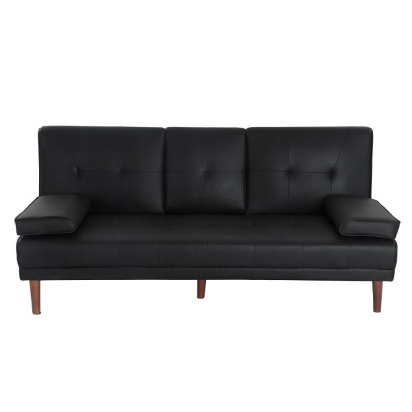 3 Seater Adjustable Sofa Bed With Cup Holder Black