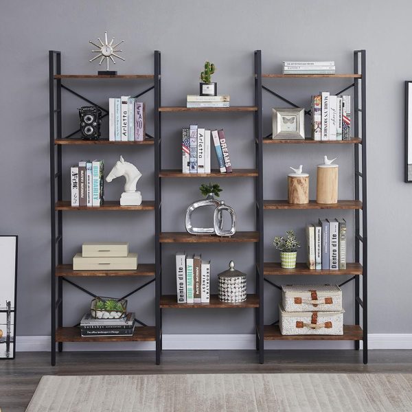 Industrial Shelf Bookshelf, Vintage Wood and Metal Bookcase Furniture for Home & Office