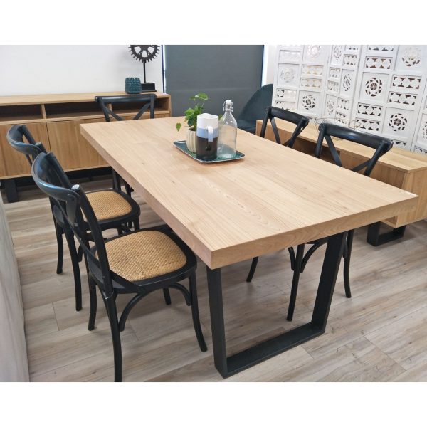 Petunia Dining Table Set Cross Back Chair Elm Timber Wood Metal Leg