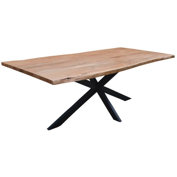 Lantana Dining Table Live Edge Solid Acacia Timber Wood Metal Leg -Natural