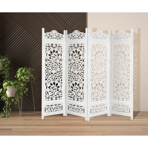 Glenrothes 4 Panel Room Divider Screen Privacy Shoji Timber Wood Stand – White