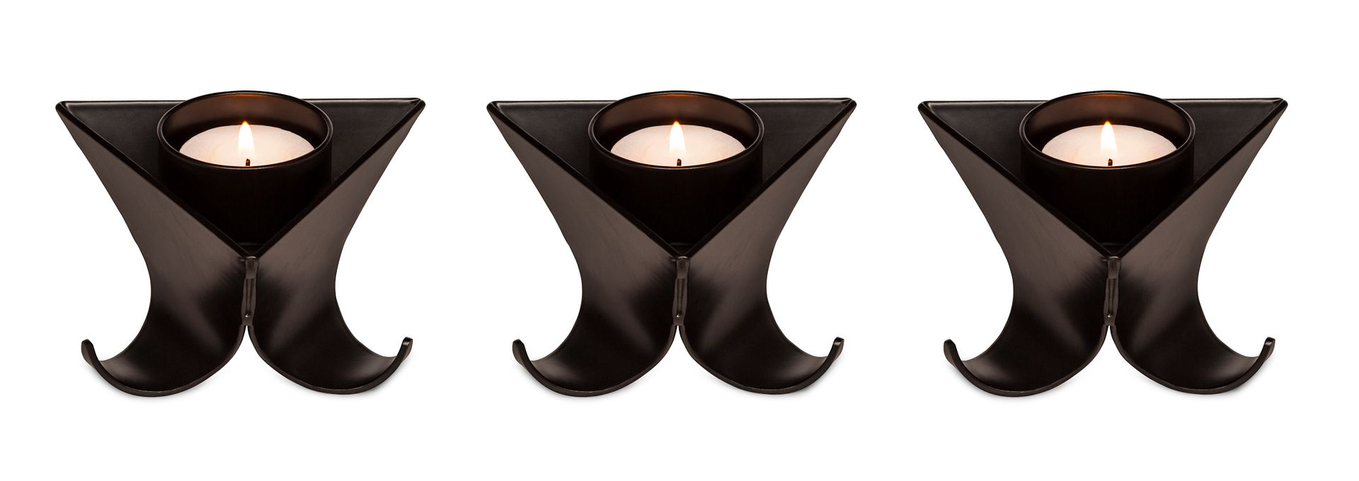 Small Decorative Black Metal Tea Light Candle Holders in Set of 3