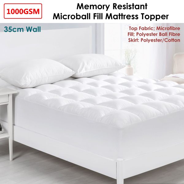 1000GSM Memory Resistant Microball Fill Mattress Topper Super King