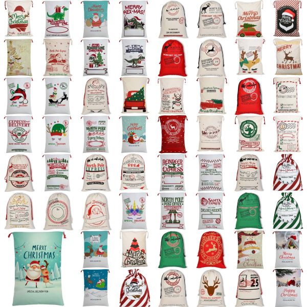 50x70cm Canvas Hessian Christmas Santa Sack Xmas Stocking Reindeer Kids Gift Bag, Cream – North Pole Express