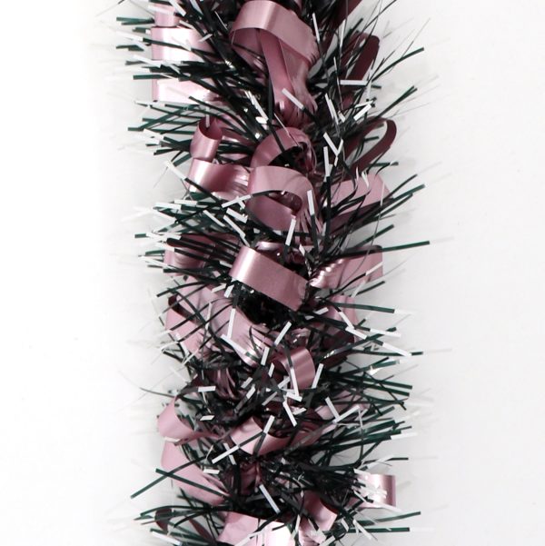 5x 2.5m Christmas Tinsel Xmas Garland Sparkly Snowflake Party Natural Home Décor, Bows (Black Pink)