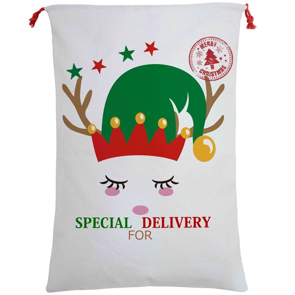 50x70cm Canvas Hessian Christmas Santa Sack Xmas Stocking Reindeer Kids Gift Bag, Cream – Cute Reindeer Delivery