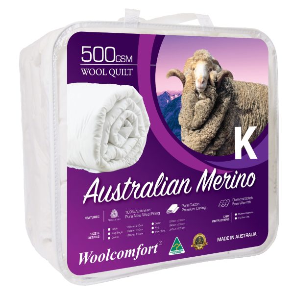 Aus Made Merino Wool Quilt 500GSM 240x210cm King Size