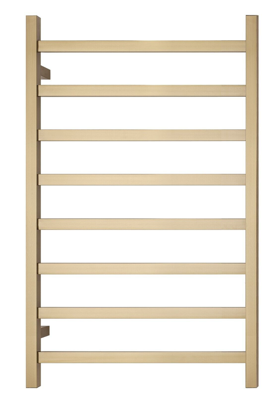 Premium Brushed Gold Heated Towel Rack – 8 Bars, Square Design, AU Standard, 1000x620mm Wide