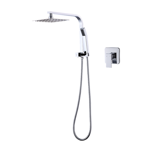 WELS 8″ Rain Shower Head Set Square Dual Heads Faucet High Pressure With Mixer,