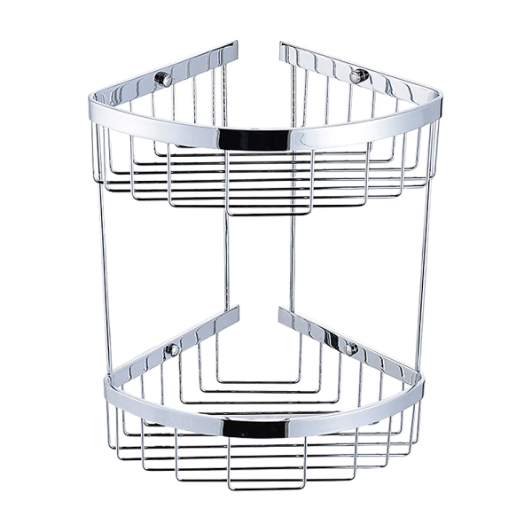 2-Tier Corner Bathroom Basket Shelf Rail Rack