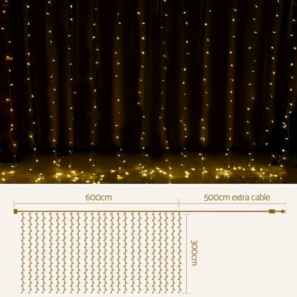 Jingle Jollys 6X3M Christmas Curtain Lights 600LED