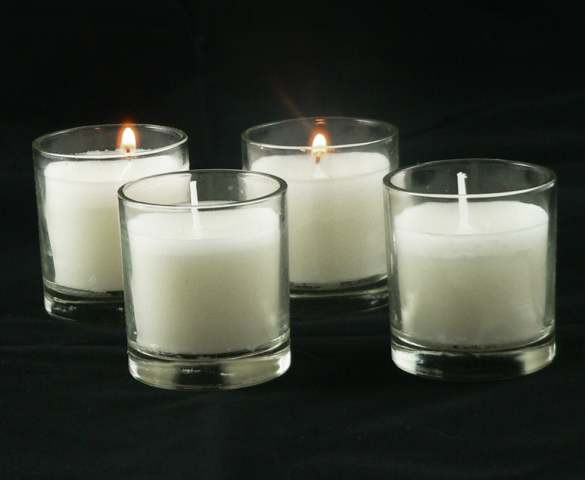 10 White Wax Clear Glass Holder Votive Candle – Wedding Event Centrepiece Table Decoration