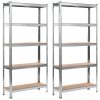 Storage Shelves 2 pcs Silver 90x30x180 cm Steel and MDF