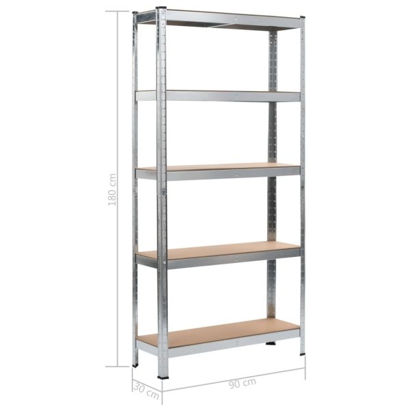 Storage Shelves 2 pcs Silver 90x30x180 cm Steel and MDF