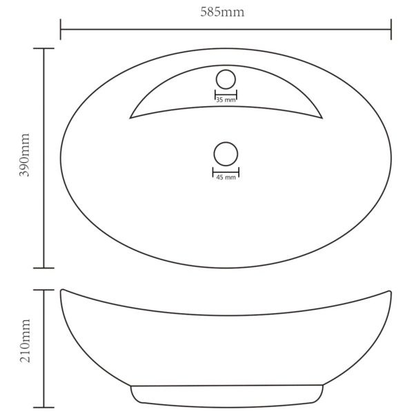 Luxury Basin Overflow Oval Matt Black 58.5×39 cm Ceramic