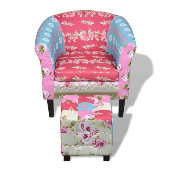 Armchair with Footstool Patchwork Design Fabric